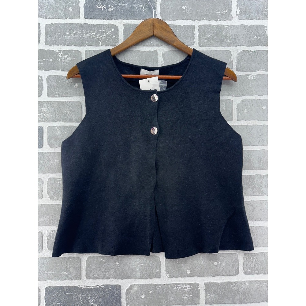 Anniewear Los Angeles Womens Black Knit Sleeveless Button Vest ASW8293 Large NWT
